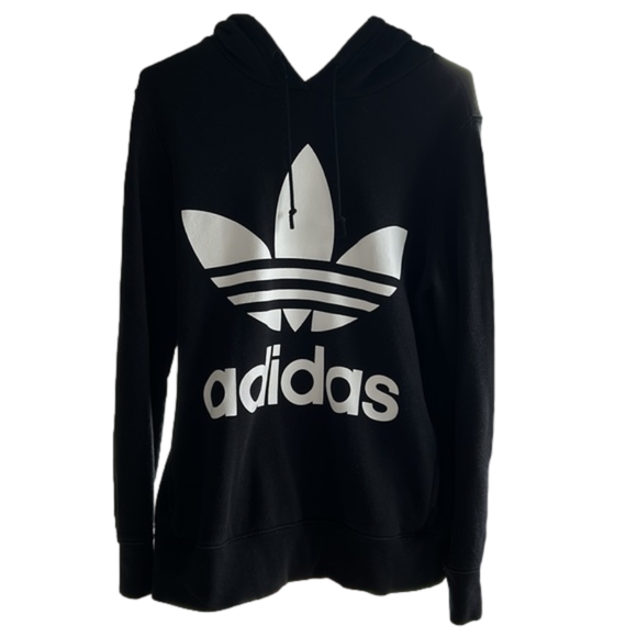 adidas Tops - Adidas classic trefoil black Hoodie with front pocket - women’s medium